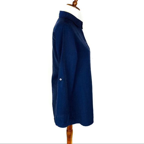 Chico’s Adjustable Sleeve Tunic Long Line Navy Blue Blouse Small - Picture 4 of 8